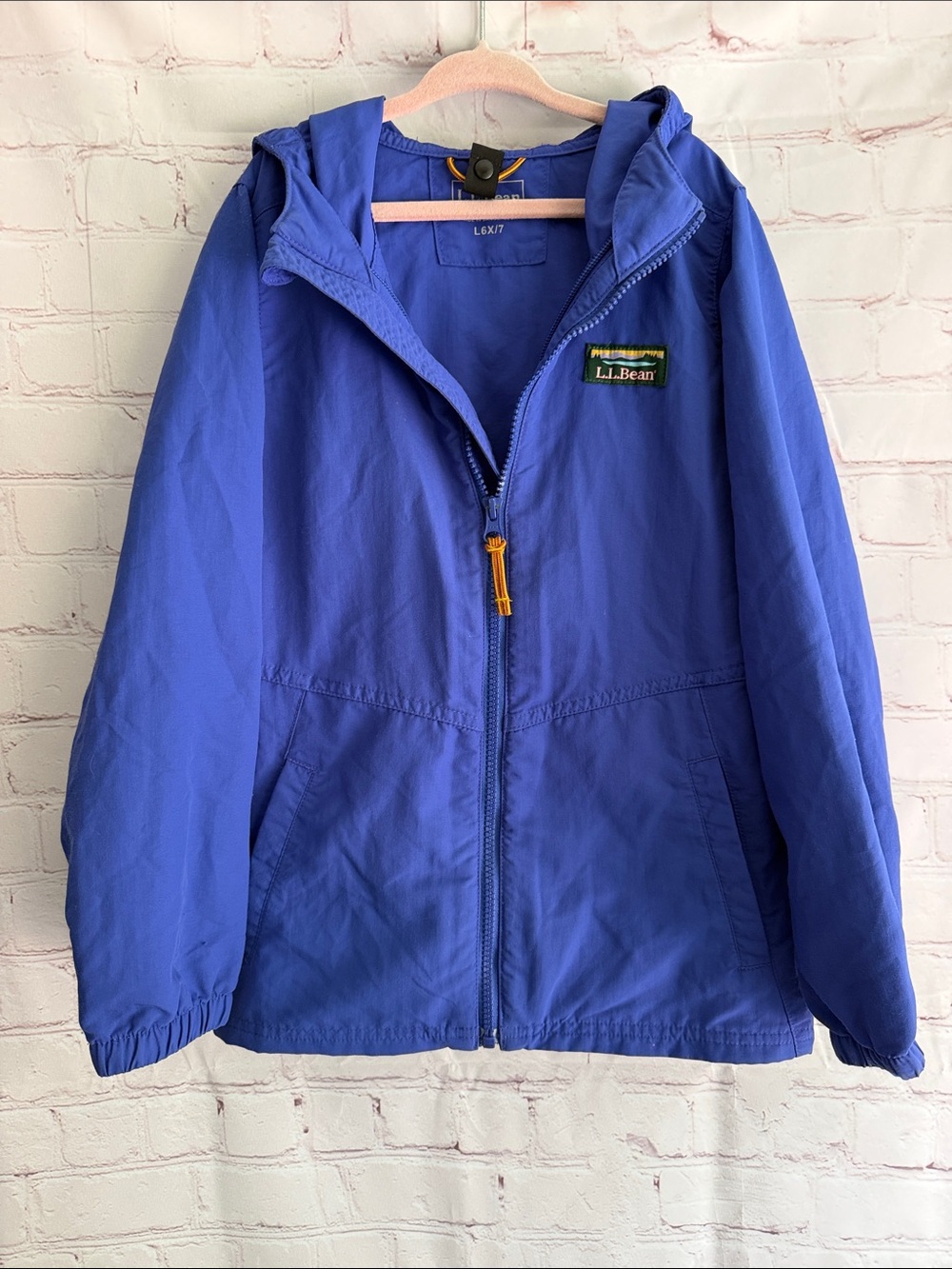 L.L. Bean Kids Blue Lightweight Hooded Zip Rain Jacket Girls size L 6X-7